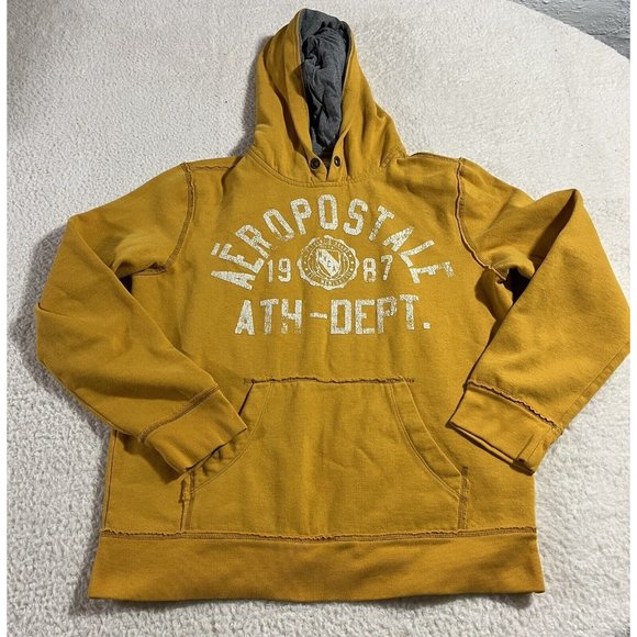 Aeropostale Hoodie Mens Medium Yellow Pullover Graphic Logo New York City - Picture 1 of 9